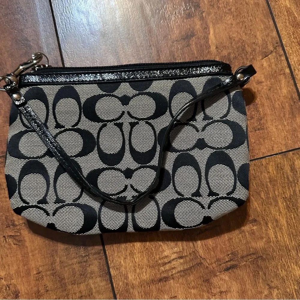 Coach black on grey monogram wristlet